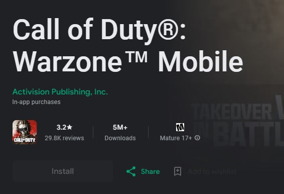 Call of Duty Warzone Mobile Play Store